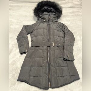 Zara Charcoal Belted Puffer Coat with Hood